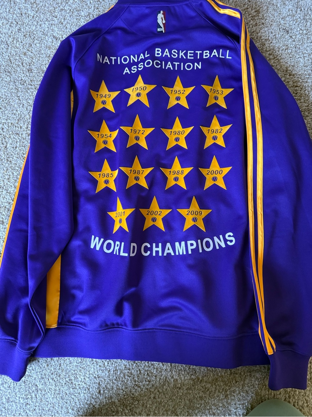adidas Purple NBA World Champions Track Jacket with Gold Stripes